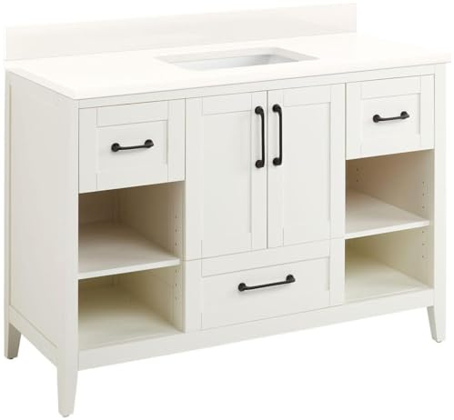 Signature Hardware 953346-48-RUMB-0 Burfield 48 Freestanding Single Basin Vanity Set with Cabinet, Vanity Top, and Rectangular Undermount Sink - Single Faucet Hole - White/Arctic White