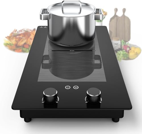 VBGK Double Induction Cooktop,12 Inch 3000W Induction Stove Top 110V 2 Burner Hot Plate with Rotary &Touch Control,9 Levels Settings, Child Safety Lock & Timer