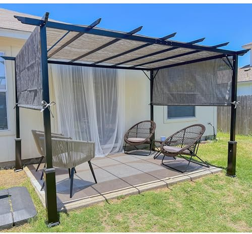 Backyard Expressions 12 x 9 Metal Flat Top Pergola with Adjustable Grey Sling Top