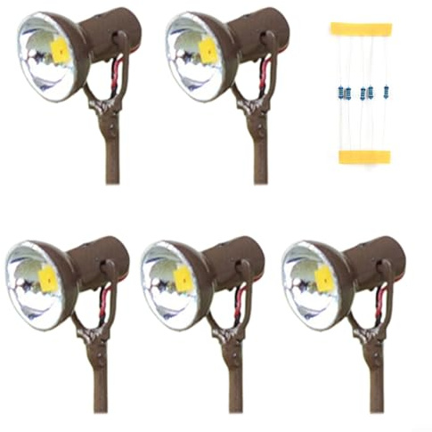 HEIBTENY 5 Stück LED Strahler Im HO-Maßstab Lichter Modell Rampenlicht Projektor, Straßenlaternenmast Leuchten Lampen & Beleuchtung Zubehör Für Miniaturszenen Layout (Brown)
