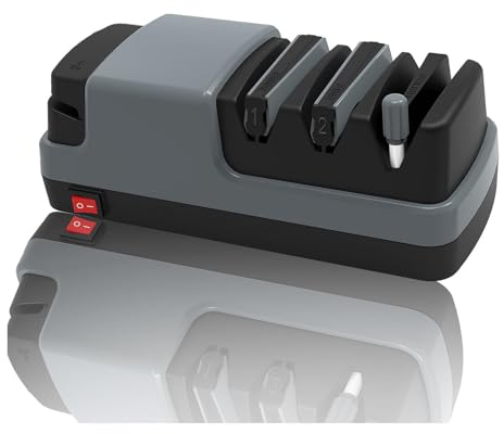 Affuteur Couteau 4 en 1 Aiguiseur Couteaux Professionnel Avec Des Abrasifs 100% Diamantés Et Des Guides D'angle De Précision. Eguiseur De Couteau Electrique,Gray