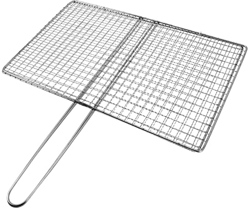 Gegrilltes Gemüse, Fleisch, Edelstahl, Kabob, Zoll, Körbe, Netz, faltbar, Garnelen, Camping, Kochwerkzeug, Griff, Grillen, Metallgestell, Silber mit Grillkoteletts, Grillkorb, Werkzeuge, Fisch, Partyd