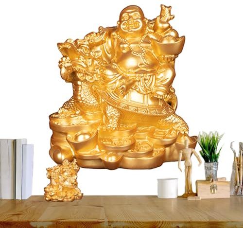 Fulenyi Glückliche Buddha-Statue,Glücklicher Buddha,Maitreya Buddha für Geld | Schildkröte-Reichtumsbuddha Feng Shui Wohlstand Chinesische Maitreya-Figur für Reichtumssegen, Heimdekoration