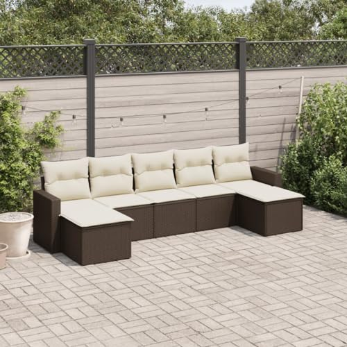 Rantry 7-TLG. Gartenmöbel Set mit Kissen Gartensofa Balkonmöbel Gartenlounge Loungesofa Rattansofa Modular Ecksofa Ecklounge Sofagarnitur Sitzgruppe Loungemöbel Braun Poly Rattan