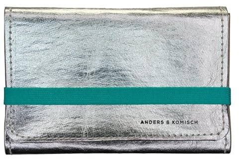 Anders & Komisch A&K KOMPAKT Mittelgroße Geldbörse mit Münzfach Damen I Schmales Leichtes Portemonnaie I Dünner Geldbeutel Handarbeit aus Deutschland (Silber/Mint)