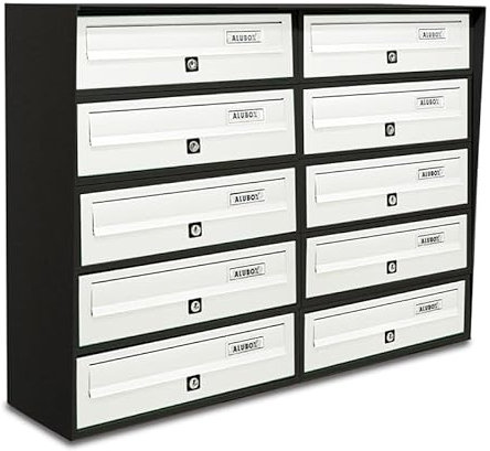 ALUBOX SLIM Cassette Postali Condominiali 10 Posti 63X77,5X30 Cm In Lamiera Zincata E Alluminio Cassetta Postale Da Esterno Condominiale Con Sistema Anti Prelievo (ANTRACITE BIANCO)