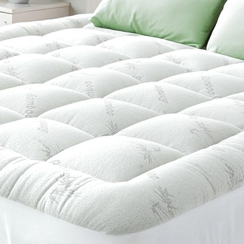 Niagara Sobrecolchón de bambú | Topper para colchón 150 x 200 cm | Grosor 2.5 cm | Refrescante, Transpirable para aliviar el Dolor de Espalda, Bolsillos Profundos para colchones de 20-50 cm, Blanco