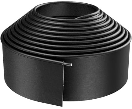 WELDUN Rasenkante, Gartenkante, Flexible Kunststoff-Kieskante, Einfach zu schneiden und zu formen, für Blumenbeete, Rasen und Gehwege, 6 m x 10 cm (L x H), Schwarz