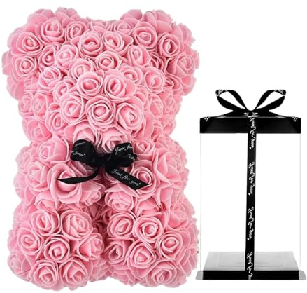 Genérico Oso de Rosas, Oso de Peluche Rosa Rojo con Caja Regalo, Oso Rosa Artificial, Regalo para Madres, Novia, San Valentín, Cumpleaños, Bodas, Graduación, Aniversarios (C- Rosa Claro)