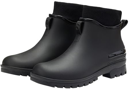 FNKDOR Gummistiefel Damen Herren Unisex Kurz Weitschaft Rutschfest Modisch Regenstiefel mit Gefütterte (Black, 44)