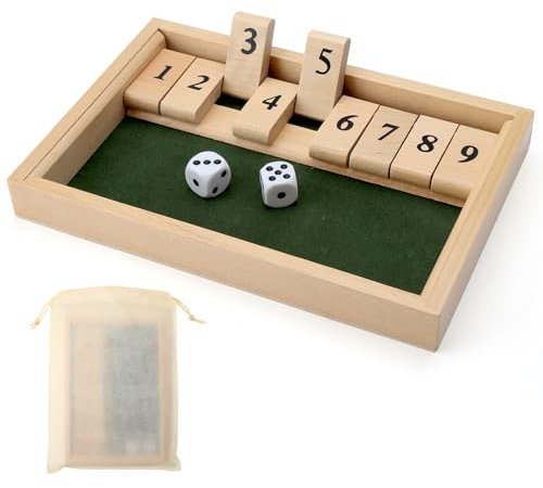 HENGBIRD Shut The Box Spiel 2 Spieler mit Kordelzugbeutel, Holz Brettspiel Würfelspiel Holz, Mathematik Lernspielzeug Rechenspiele Woods Spiel, Kinder Doppelte Holzspiele für Reisen, Party, Familie