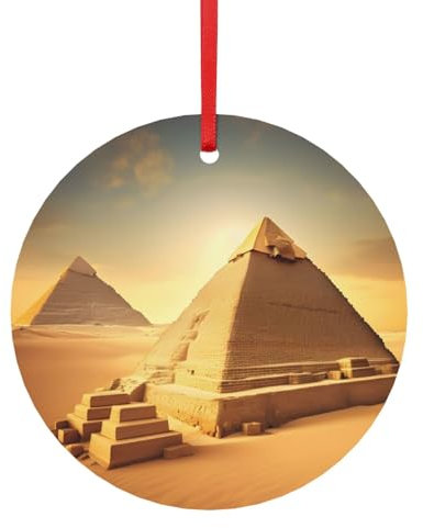 Piramide egiziana nel deserto in metallo, piramide egiziana nel deserto, decorazione natalizia per albero di Natale, ciondoli con nastro, dimensioni assortite (S, L)