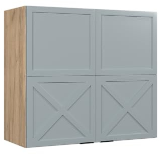 Vicco Hängeschrank Fame-Line, Glashängeschrank, Hellblau-grau, 80 cm