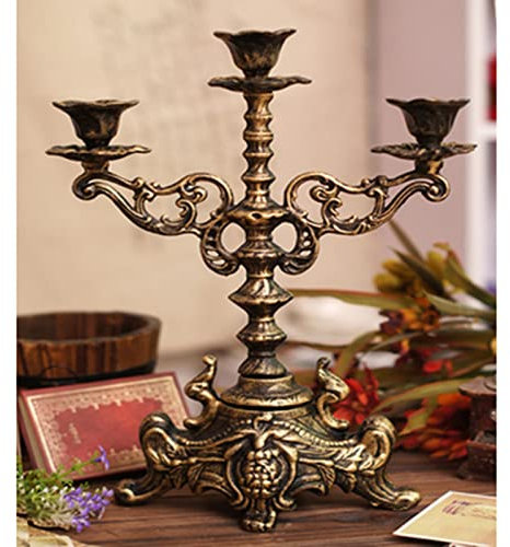 Antiker Kerzenhalter aus Gusseisen, 3-armig, für Kamin und Esstisch, Vintage-Kandelaber, Kammerstift für Stumpenkerzen, perfekte Weihnachtsdekoration