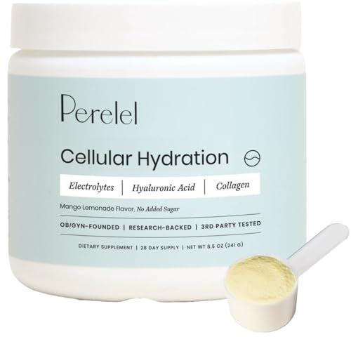 Perelel Hydration Powder, Electrolyte Supplement with Collagen & Hyaluronic Acid, Mango Lemonade Flavor, Soy & Gluten Free, Non GMO, No Added Sugar, 28 Servings