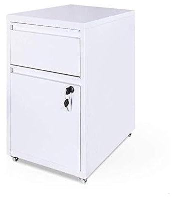 Feuerfester Aktenschrank mit 2 Schubladen, mit Schloss, moderner weißer mobiler Büroschrank, abnehmbar und tragbar, ideal für Zuhause oder Büro