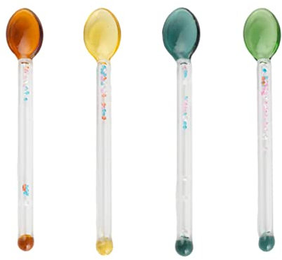 PRETYZOOM 4piezas Cucharas De Vidrio Con Mango Coloridas y Adorables Para Café Postres y Bebidas Pack Aleatorios