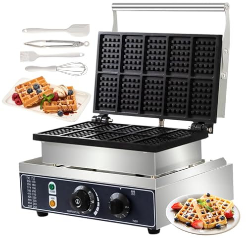 Piastra Per Waffle Professionale A Doppia Piastra Riscaldante Da 1550 W, Timer Regolabile E Intervallo Di Temperatura Da 50 A 290 °C, Include Teglia Quadrata Per Waffle, Per Panetterie