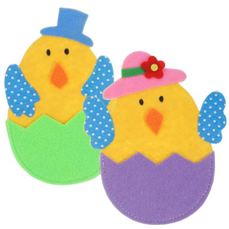 ELAYARD 2 Stück Küken Bestecktasche Huhn Spülmaschine Küchenbesteckhalter Party Hühner Und ostern dekoration easter decoration Bestecktaschen in Kükenform bezaubernde Bestecktaschen Stoff