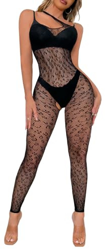 Buitifo Lingerie da donna, calza leopardata, body a rete, tuta intera per rave(Nero9,taglia unica)