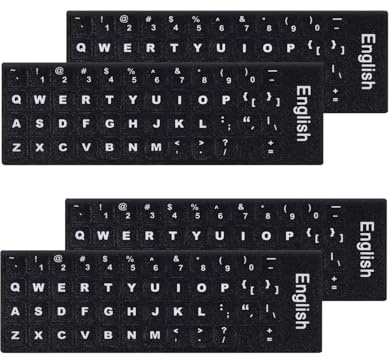 4 Pcs UK Layout Keyboard Sticker Laptop Big Letter Stickers for Computer Universal Keyboard Stickers with White Lettering on Matte Black Background