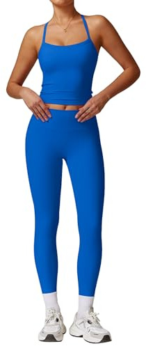 IMEKIS Conjunto de 2 Piezas para Gimnasio para Mujer, Outfit de Yoga, Top con Cuello Halter, Tirantes, Deportivo, Crop Top y Leggings de Cintura Alta, Traje Deportivo de Verano, Fitness, Entrenamiento