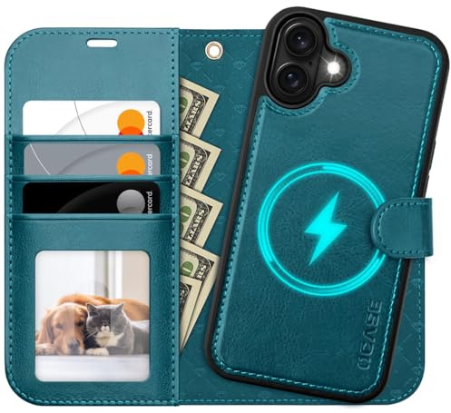 OCASE mobilskal för iPhone 17 Skal Avtagbart 2-i-1 Magnetiskt Premium PU-läder Fällbart skal Trådlös laddning Kortfack RFID Ställningsfunktion Skyddande skal för iPhone 17 – Påfågelblå