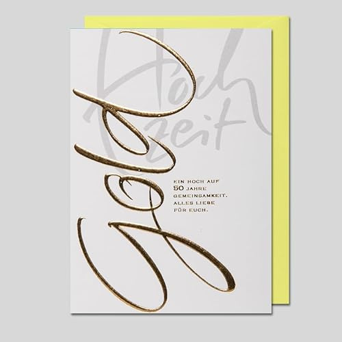 Michel Verlag Glückwunschkarte GOLDHOCHZEIT 50 – Klappkarte Goldene Hochzeit inkl. Umschlag Jubiläumspaar, Jubiläumskarte 50. Hochzeitstag – hochwertige Karte zum 50 Ehejubiläum (Kalligraphie)