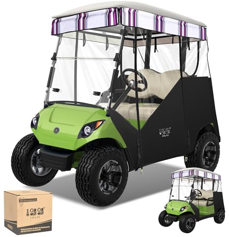 10L0L 2 Passenger Track-Style Enclosure Cover for Yamaha G29 Drive/Drive 2, Waterproof 600D Polyester Rain Shelter with Pre-Drilled Awning Track, 3-Piece Zip-Off Design, Roll-Up All Sides,Colourful