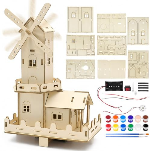 Experimentos para adultos, juego de construcción electrónica, caja de experimentos, kit de construcción eléctrico, kit de construcción de molino de viento de madera, juego de construcción eléctrico