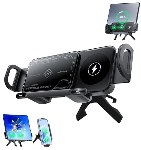 Wireless Charging Rotating Car Mount,Smart 2-in-1 Auto-Rotating Car Phone Holder & Wireless Charger,Foldable with 15W Fast Charging,Compatible with iPhone & Devices & Smartphone & Pad (Black)