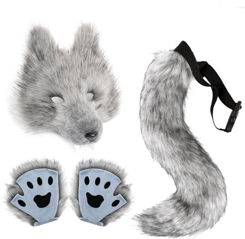 Arroopu Costume Loup Complet | Kit Déguisement Loup pour Halloween - Tenue Cosplay Femme Déguisement Fête Carnaval Masqué Défilé Mode - Soirée Cosplay Mascarade Noël Halloween