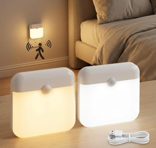 LED Motion Sensor Night Light, Stick-On Night Lamp Magnetic Rechargeable Warm/Cool White USB-C Stair Sensor Lights Indoors Auto On/Off for Toilet, Hallway, Closet, Kitchen, Children's Room(1 Pack)