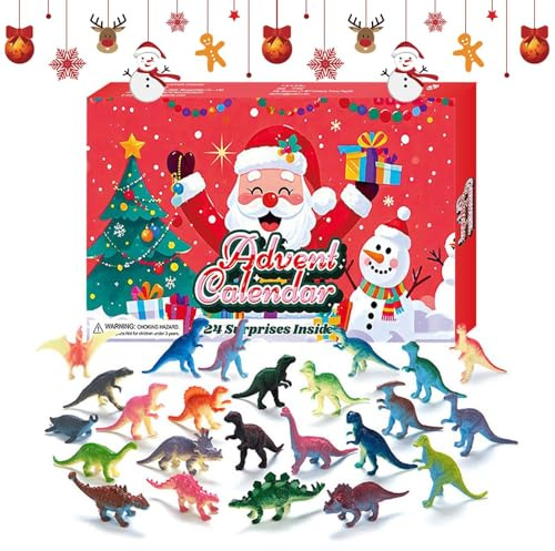 Jul dinosaurie nedräkningskalender | samlarobjekt för vintern | 24-dagliga dinosauriefigurer adventskalender, för barn från 3 år och flickor för spiselkransen