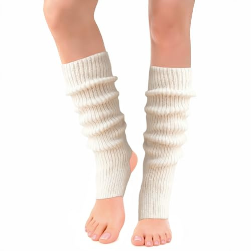 IHLOOTD Guetre Femme, Jambières Guetre Hiver, Guêtres de Ballet avec Trou Au Talon, Chaussettes Guêtres Chaudes Longues, Guetres en Tricot Femme Fille, pour Ballet Danse Fitness Yoga