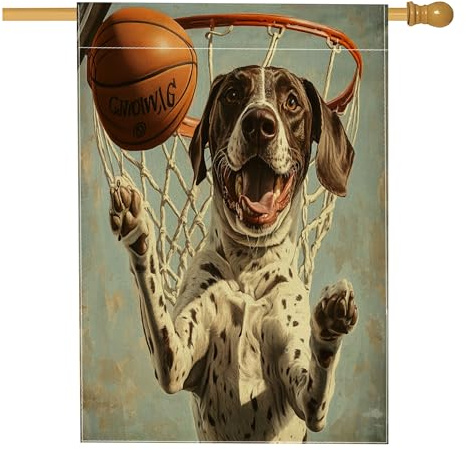 Divertente bandiera tedesca a pelo corto con cane anteriore cortile cortile verticale casa bandiere 28 x 40 su entrambi i lati per esterni, basket sport cucciolo bandiera stampata casa, carino animale
