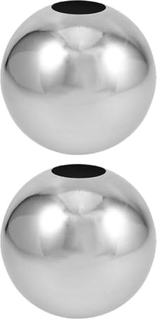 Gartenkugel aus Edelstahl, 2 Stück, Silber, Spiegelpoliert für Outdoor | Hohlkugel mit Loch, 7,6cm Durchmesser, Dual Holes, Reflektierend für Landschaftsgestaltung