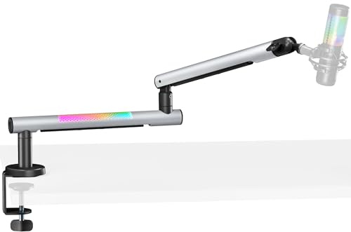 ARES WING Brazo de micrófono para videojuegos con luz RGB | soporte para micrófono con brazo giratorio giratorio de 360°, compatible con adaptador de 3/8 a 5/8, ideal para podcast