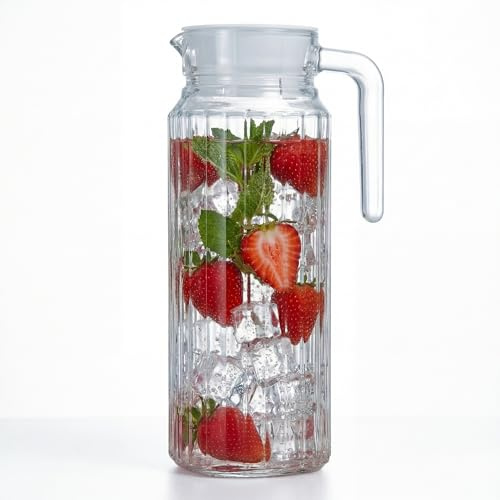 Kühlschrankkrug 1,1 Liter Glas Wasserkrug mit Deckel ergonomischer Griff