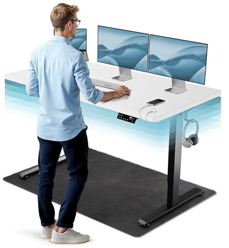CLOUVOU CleverDesk Höhenverstellbarer Schreibtisch elektrisch [TESTSIEGER] | 160x80cm | Dual-Motor Schreibtisch höhenverstellbar elektrisch | Elektrischer Schreibtisch mit Memory, 2X USB & Kabelversteck