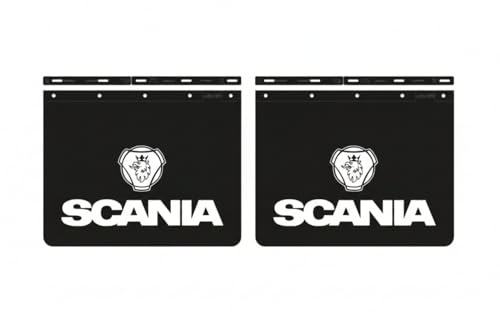KIT 2 Paraspruzzi ruote posteriorei neri logo bianco in Gomma morbida | Compatibili Camion SCANIA MISURE 62 CM LUNGHEZZA x 40 CM ALTEZZA