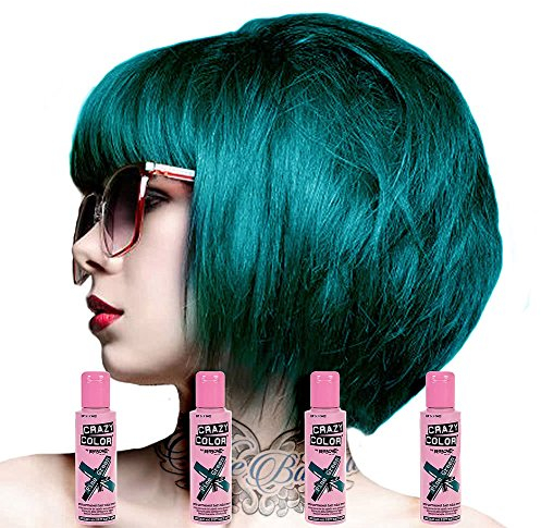 Crazy Color Renbow, Tintura per capelli semi permanente, Verde (Pine Green), No. 46, Confezione da 4 x 100 ml