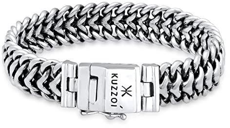 Kuzzoi Buddha Silber-Armband Herren 925 Silber 15 mm Panzer-Armband | massiven 925er Sterling Silber luxuriöses Herren-Armband mit Kuzzoi-Gravur breit 56 g 335108