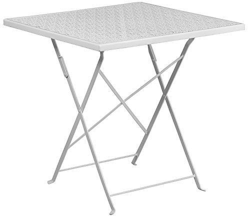Flash Furniture Oia Commercial Grade 28 Square White Indoor-Outdoor Steel Folding Patio Table