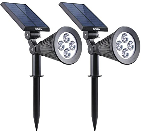 Lot de 2 spots solaires projecteurs 2en1 à piquer ou à fixer éclairage puissant dimmable LED blanc SPIKY H42cm