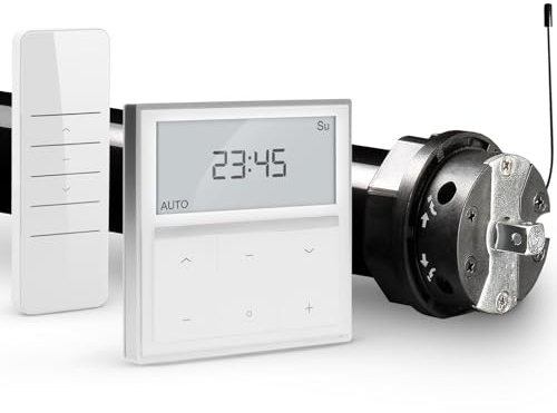 NOBILY Profi-Set elektromechanischer Funk-Rolladenmotor PR5 40/15-60 inkl. Funk-Timer (Zeitschaltuhr) Exquisit Wandsender für die 60mm Achtkant-Welle - bis 90Kg