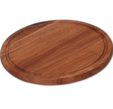 HOFMEISTER® Schneidebrett Eiche rund 30 cm mit Saftrille – massives Holzbrett für Küche und Tisch, klingenschonend, Handarbeit (1 Stück)