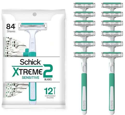 Schick Xtreme 2 Blade Sensitive Skin Disposable Razor For Men, Pack of 12