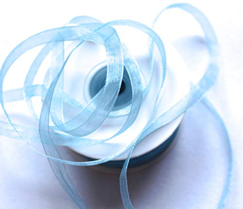 CaPiSo Organza -Schleifenband in 6mm Breite mit Webkante Organzaband Chiffon Chiffonband Durchsichtig Schleifenband (Hellblau, 50m)