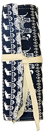 Estuche enrollable para lápices de colores – Estuche para lápices – Estuche enrollable – Rollo de pincel de lona y algodón – Ideal para viajes, escuela, oficina, arte, color blauer-elefant 24